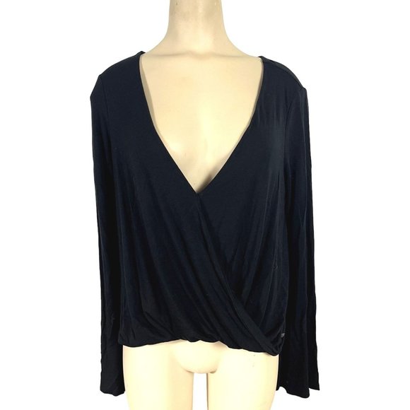 American Eagle Soft & Sexy black T shirt size XS draped front, deep v-neck, long - Picture 1 of 8